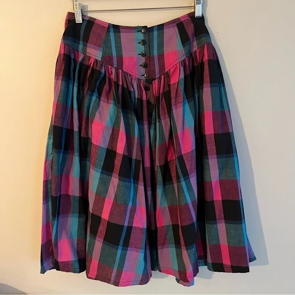 Vintage The Cotton Collection Matching Checkered Long Sleeve Blouse & Sk… - Picture 9 of 16